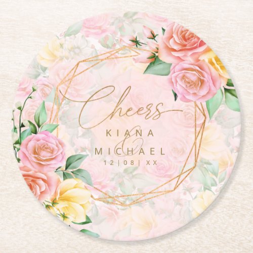 Rose Garden Wedding Cheers Multi_Color ID764 Round Paper Coaster