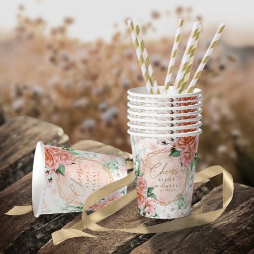 Rose Garden Wedding Cheers Peach ID764 Paper Cups