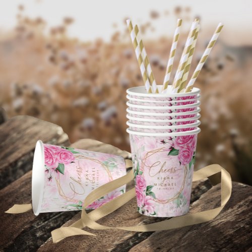 Rose Garden Wedding Cheers Pink ID764 Paper Cups