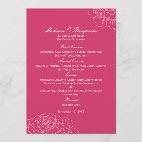 Rose Garden Wedding Menu Card _ Pink