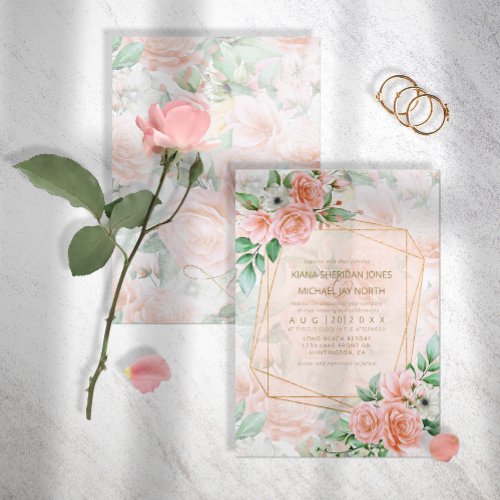 Rose Garden Wedding Peach ID764 Invitation