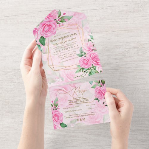 Rose Garden Wedding Pink ID764 All In One Invitation