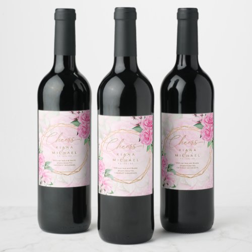 Rose Garden Wedding Pink ID764 Wine Label