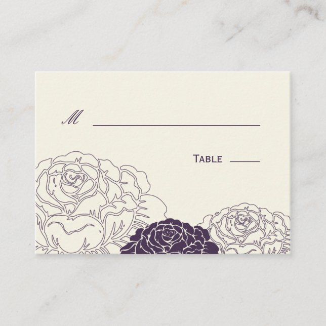 Rose Garden Wedding Place Card - Purple (Front)