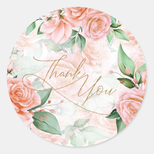 Rose Garden Wedding Thank You Peach ID764 Classic Round Sticker