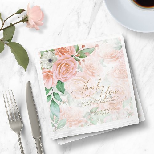 Rose Garden Wedding Thank You Peach ID764 Napkins