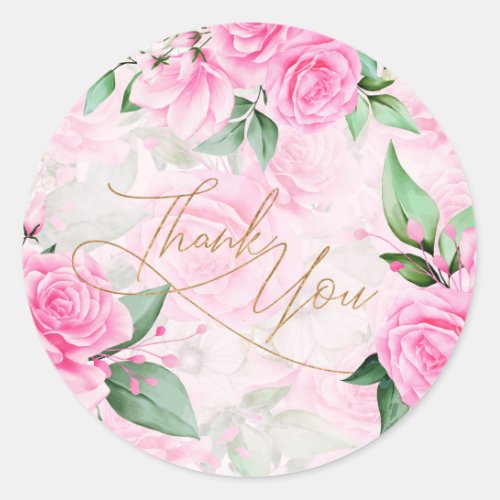 Rose Garden Wedding Thank You Pink ID764 Classic Round Sticker