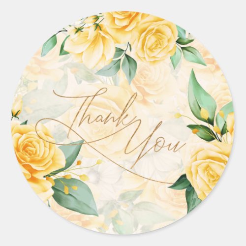 Rose Garden Wedding Thank You Yellow ID764 Classic Round Sticker