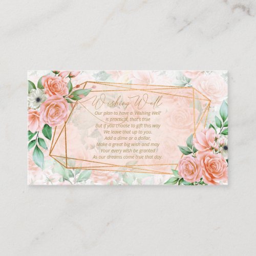 Rose Garden Wedding Wishing Well V1 Peach ID764 Enclosure Card