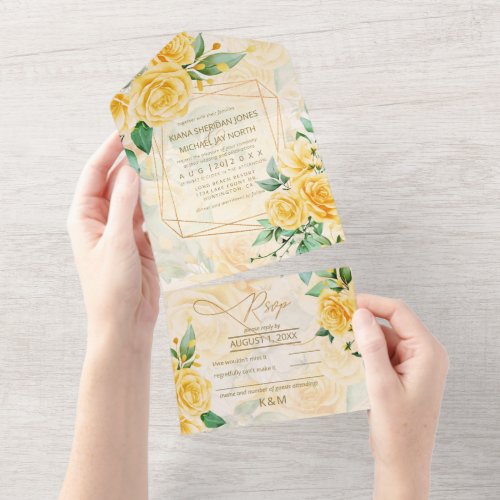 Rose Garden Wedding Yellow ID764 All In One Invitation