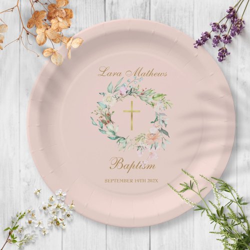 Rose Garland Baptism Christening Blush Pink Paper Plates