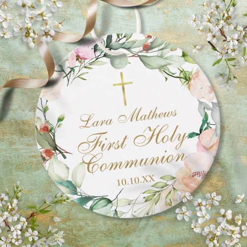 Rose Garland Floral First Holy Communion Favor Tags