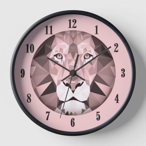 Rose Geometric Lion Head Black Numbers Clock