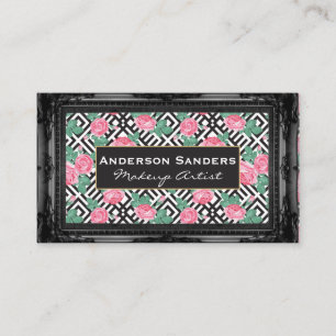 Rose Geometric Pattern Antique Black Border Business Card