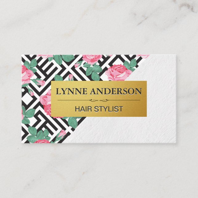 Rose Geometric Pattern Color Block Business Card (Front)
