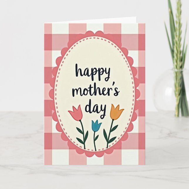 Rose Gingham Mothers Day Card (Front)