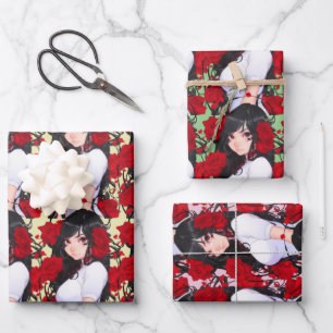 Rose Girl Anime Wrapping Paper Sheets