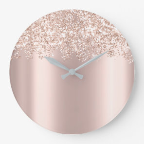 Rose Girly Glam  Spark Glitter Drip Blush Glitter Large Clock