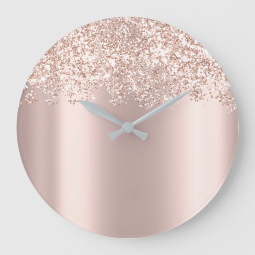 Rose Girly Glam  Spark Glitter Drip Blush Glitter Large Clock