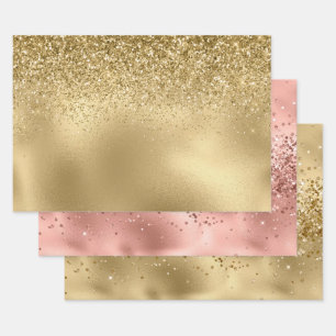 Rose Glam Gold Glitzy Sparkle Glitter Wrapping Paper Sheets
