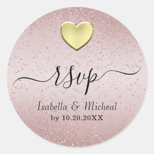 Rose Glitter and Gold Heart _ RSVP  Classic Round Sticker