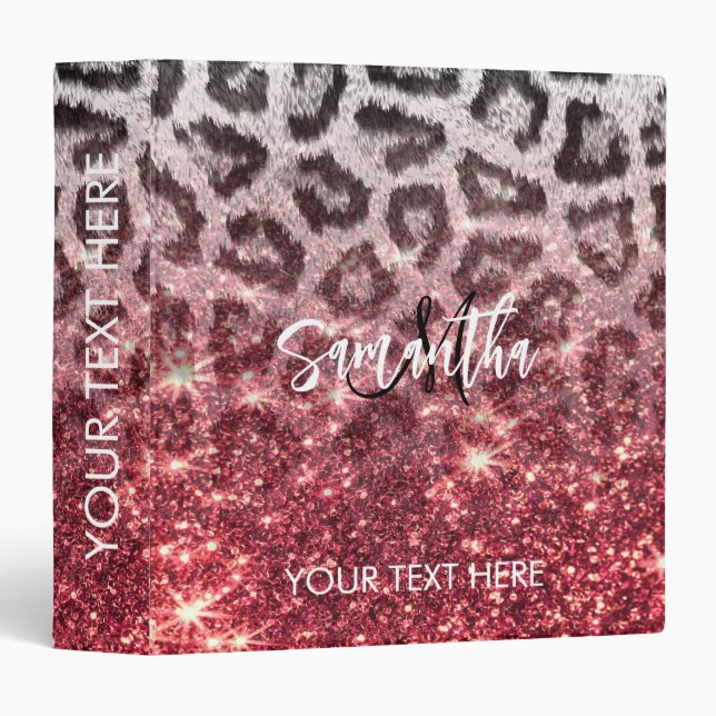 Rose Glitter and Leopard Print 3 Ring Binder (Front/Spine)