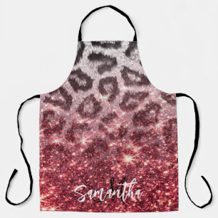 Rose Glitter and Leopard Print Apron