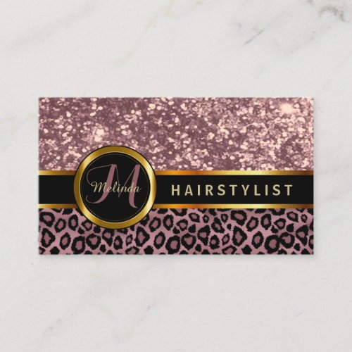 Rose Glitter and Leopard Skin _ Hairstylist Business Card