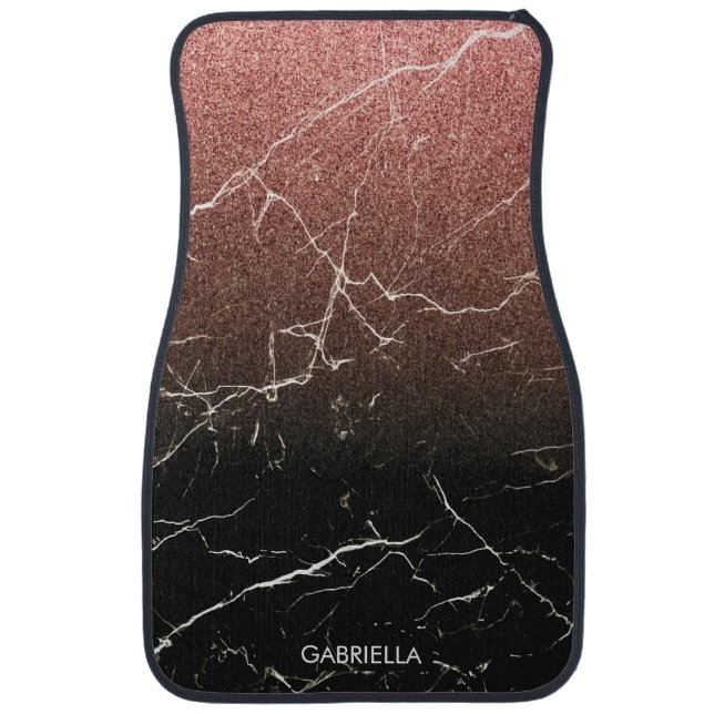 Rose Glitter Black Marble Car Floor Mat (Front)
