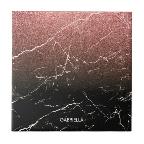 Rose Glitter Black Marble Ceramic Tile