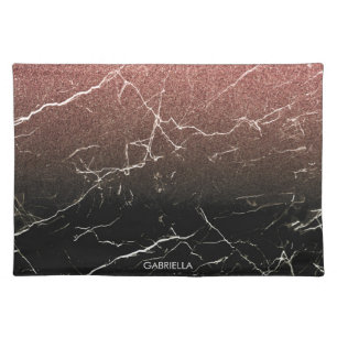 Rose Glitter Black Marble Cloth Placemat
