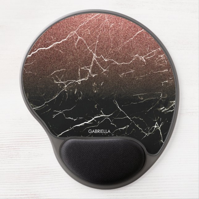 Rose Glitter Black Marble Gel Mouse Pad (Front)