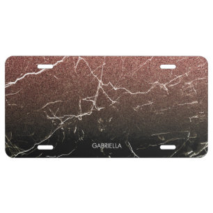 Rose Glitter Black Marble License Plate