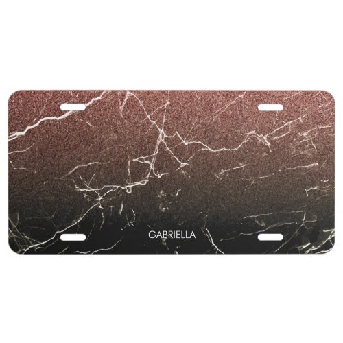 Rose Glitter Black Marble License Plate