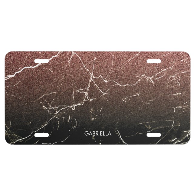 Rose Glitter Black Marble License Plate (Front)