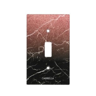 Rose Glitter Black Marble Light Switch Cover