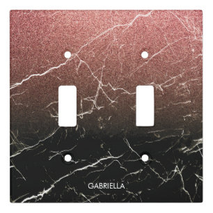 Rose Glitter Black Marble Light Switch Cover