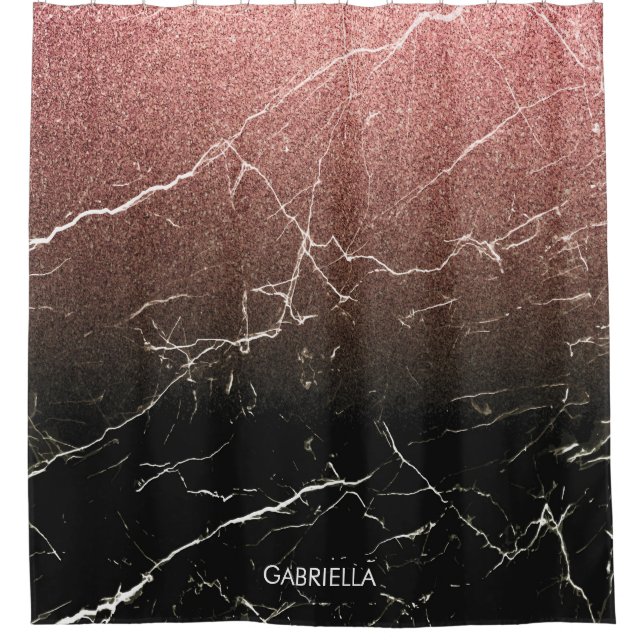 Rose Glitter Black Marble Shower Curtain (Front)