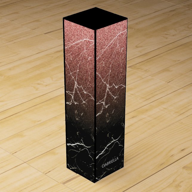 Rose Glitter Black Marble Wine Box (Front)