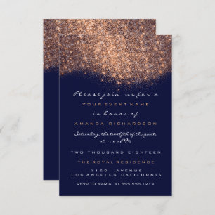 Rose Glitter Copper Blue Navy Formal Invitation