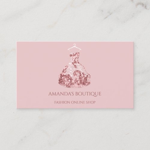 Rose Glitter Dress Logo Fashion Event Stylist Pink Business Card