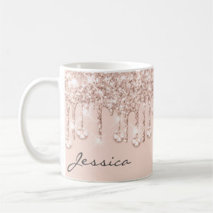 Rose Glitter Drips Crystals Powder Pink Name Girly Coffee Mug