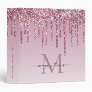 Rose Glitter Drips Personalized Monogram And Name 3 Ring Binder