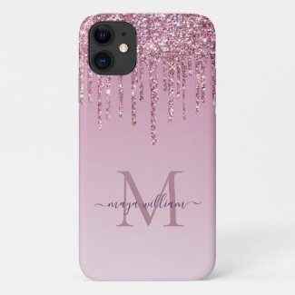  Rose Glitter Drips Personalized Monogram And Name