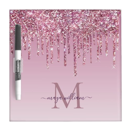  Rose Glitter Drips Personalized Monogram And Name Dry Erase Board