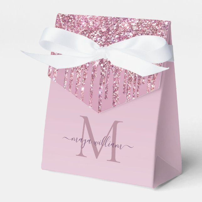  Rose Glitter Drips Personalized Monogram And Name Favor Boxes (Front Side)