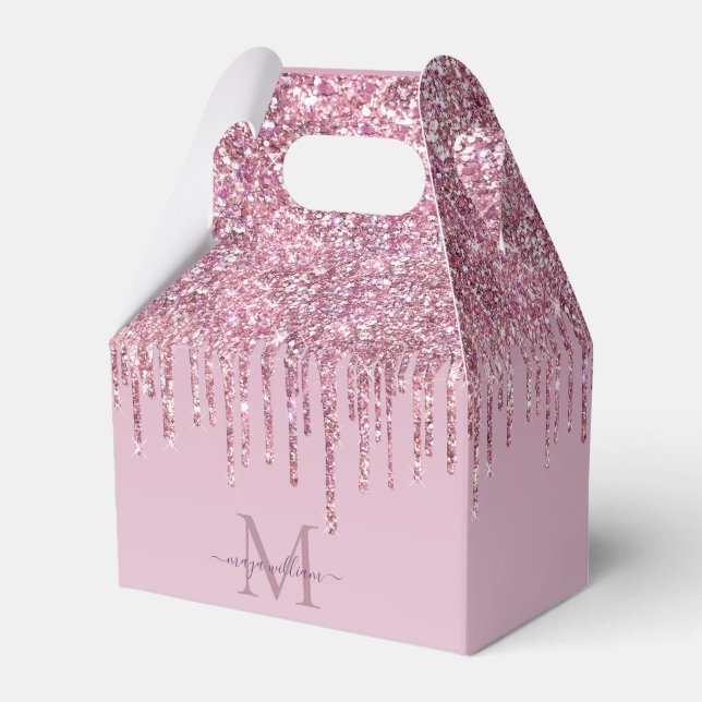  Rose Glitter Drips Personalized Monogram And Name Favor Boxes (Front Side)