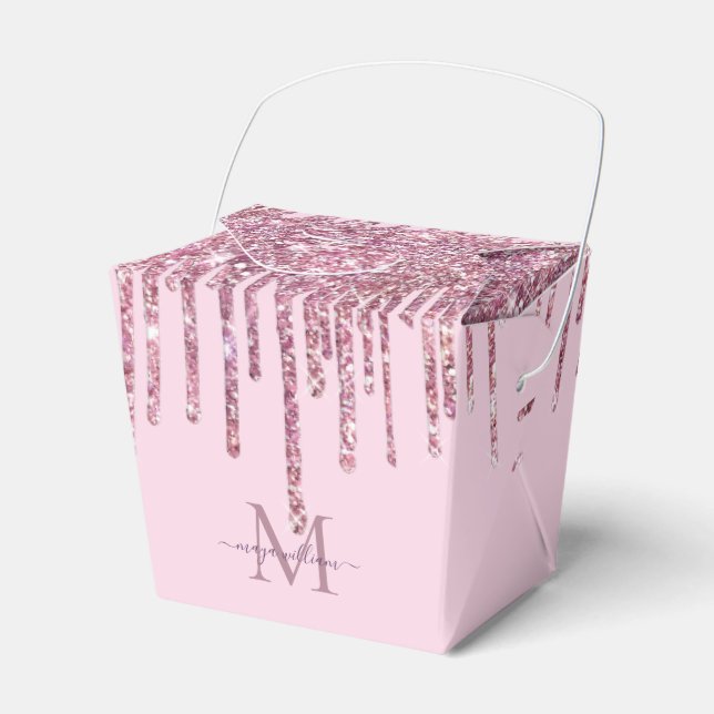  Rose Glitter Drips Personalized Monogram And Name Favor Boxes (Front Side)