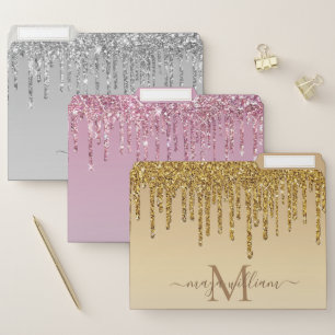 Rose Glitter Drips Personalized Monogram And Name File Folder