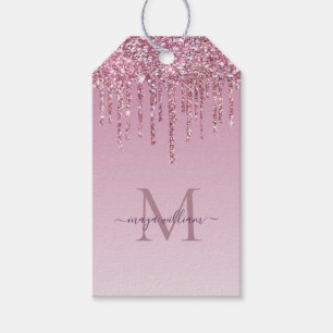 Rose Glitter Drips Personalized Monogram And Name Gift Tags